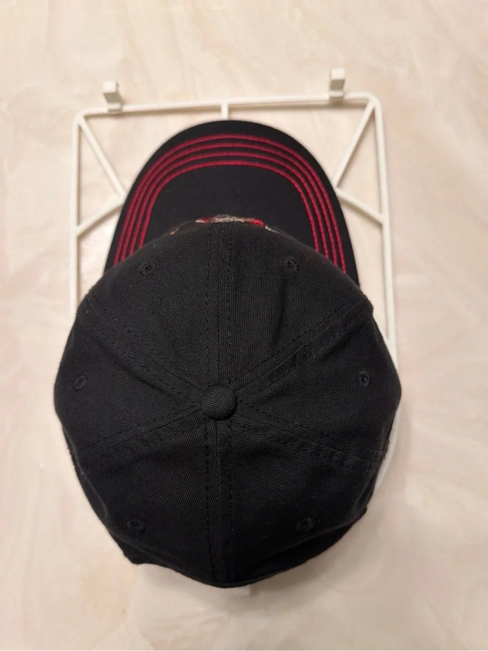 True Religion Black Baseball Cap with Red Stitching and Embroidered Buddha